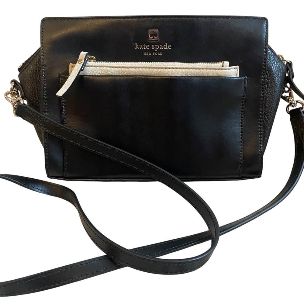 Kate Spade Adelia Black White Leather Crossbody Shoulder Bag Purse
